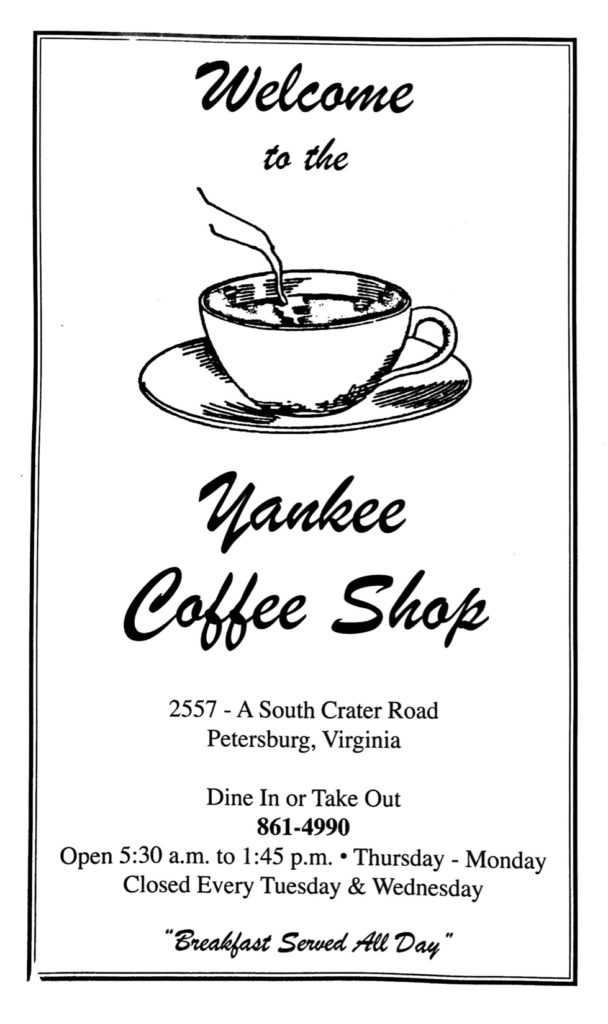 Yankee Coffee Shop's menu, page 1.