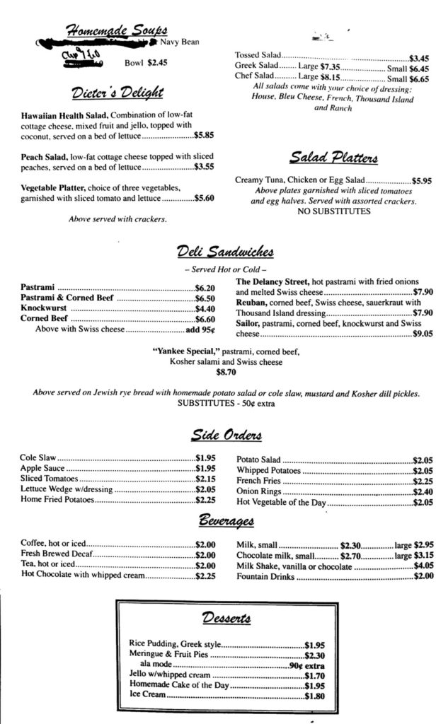 Yankee Coffee Shop's menu, page 2.